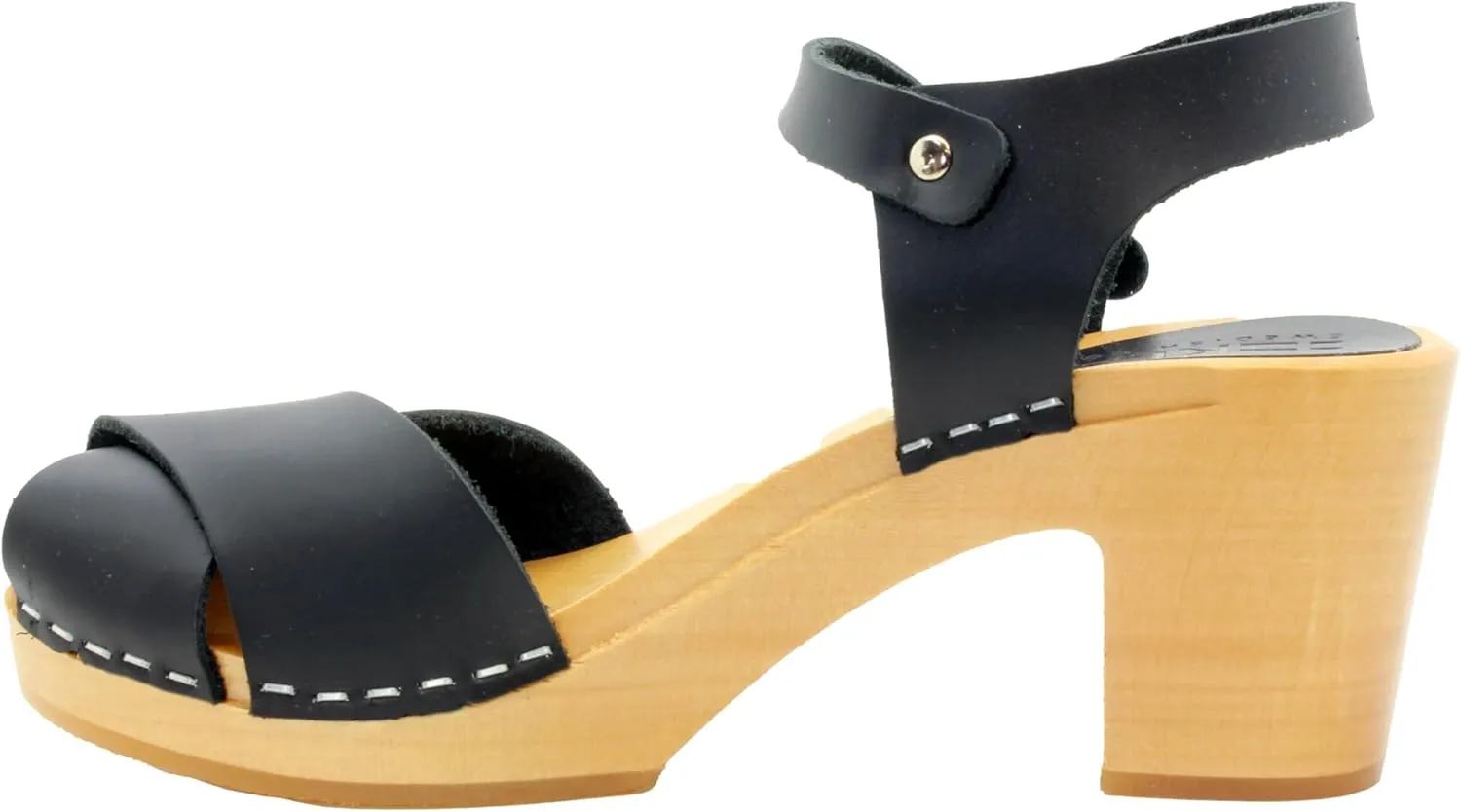 Bjork Women's Mid-Heel Wooden Leather Clog Sandals