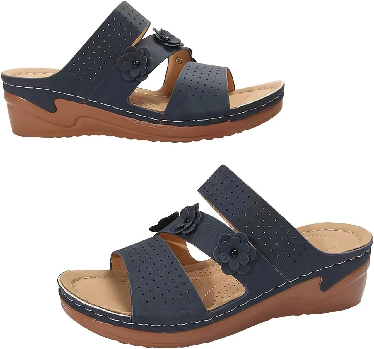 Bohemia Floral Flat Sandals 2024 T-Strap Summer Beach Glitter Beaded Elastic Flip-Flop Thong Shoes