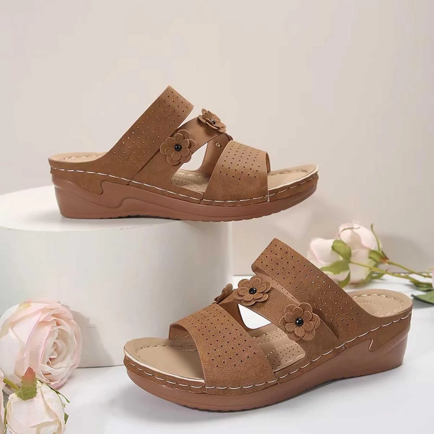 Bohemia Floral Flat Sandals 2024 T-Strap Summer Beach Glitter Beaded Elastic Flip-Flop Thong Shoes