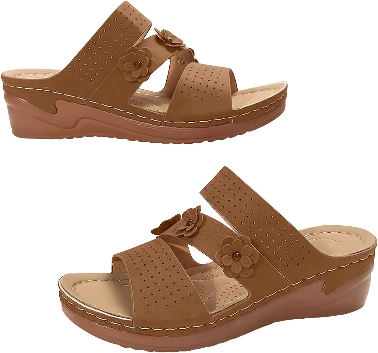 Bohemia Floral Flat Sandals 2024 T-Strap Summer Beach Glitter Beaded Elastic Flip-Flop Thong Shoes