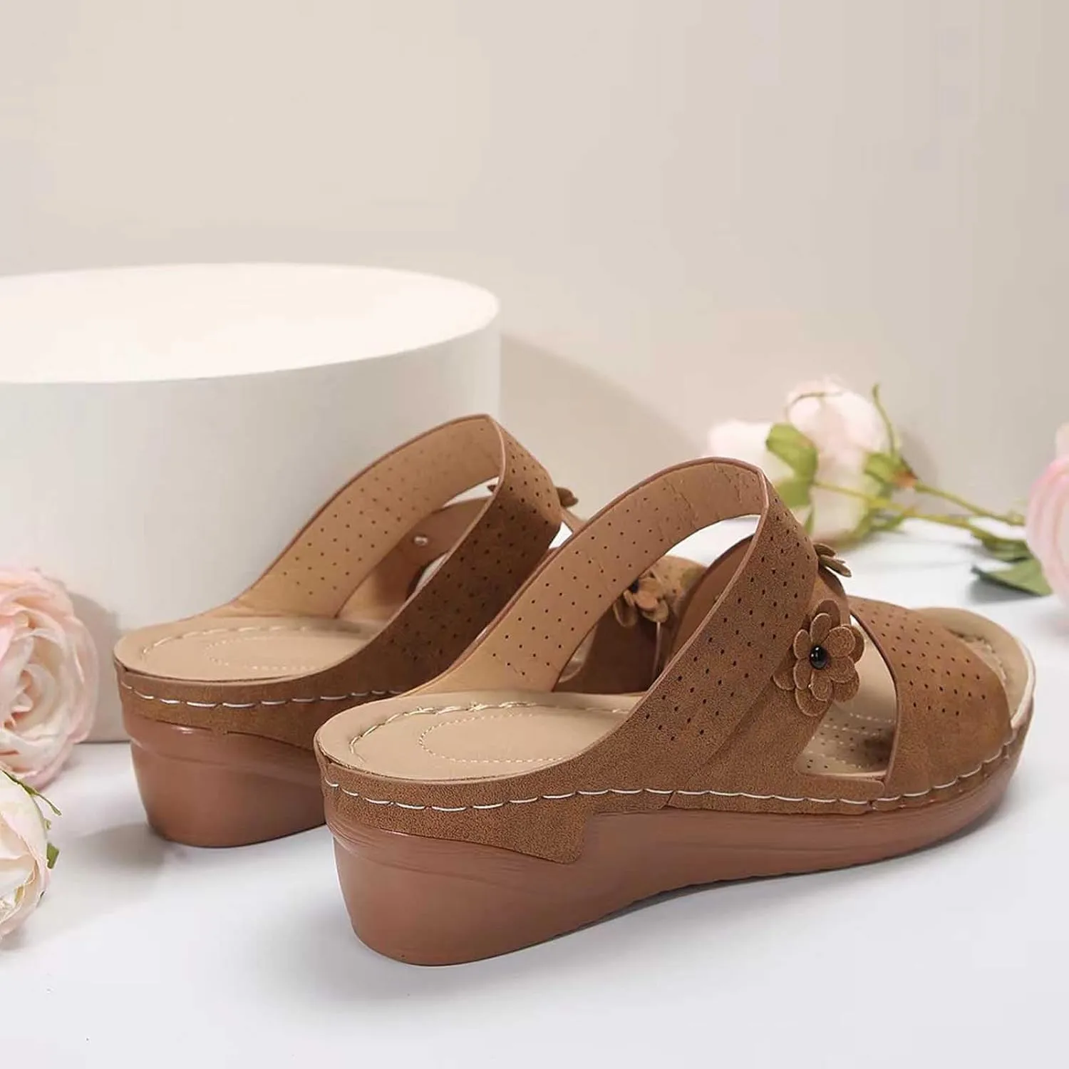 Bohemia Floral Flat Sandals 2024 T-Strap Summer Beach Glitter Beaded Elastic Flip-Flop Thong Shoes
