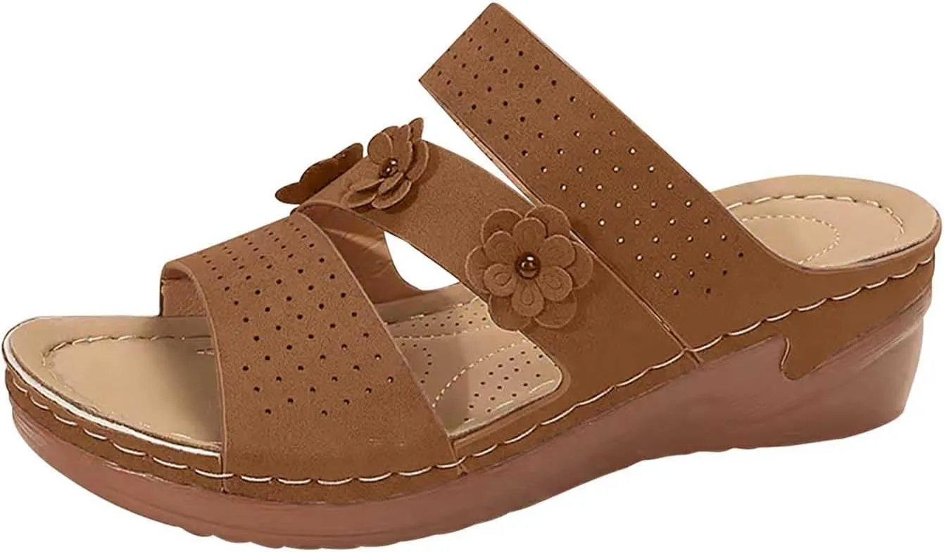 Bohemia Floral Flat Sandals 2024 T-Strap Summer Beach Glitter Beaded Elastic Flip-Flop Thong Shoes