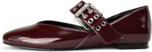 Burgundy Flats for Women Round Toe Mesh Ballet Mary Janes Adjustable Buckle Strap Casul Ballerina Dress Shoes Red 8