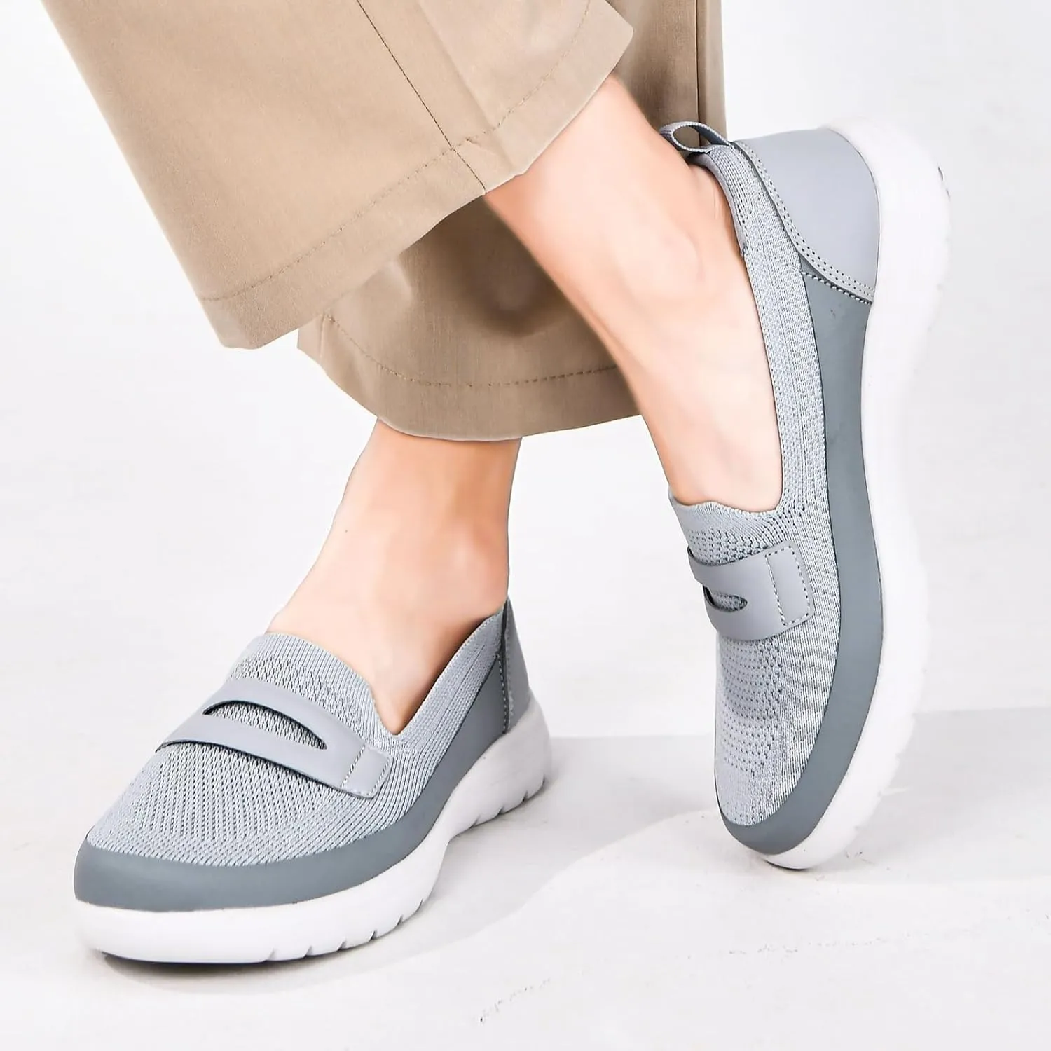 Buyrew Loafers for Women Comfort Slip On Walking Shoes Knit Dressy Comfortable Business Casual Work Flats