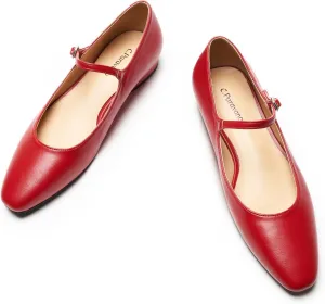 C. Paravano Women's Mary Jane Flats | Round Toe Leather Ballet Flats with Adjustable Strap, Dressy and Casual Shoes for Office,Travel,Bridal & Daily Wear
