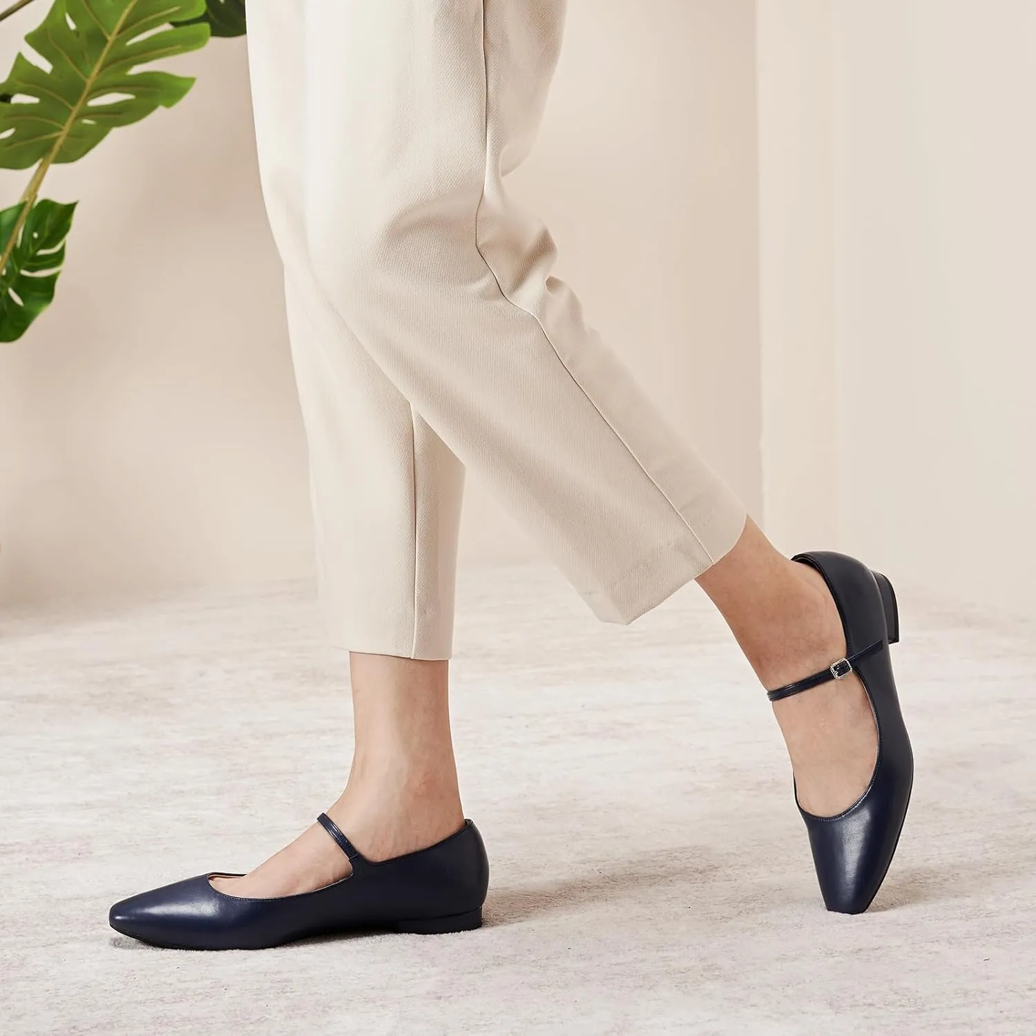 C. Paravano Women's Mary Jane Flats | Round Toe Leather Ballet Flats with Adjustable Strap, Dressy and Casual Shoes for Office,Travel,Bridal & Daily Wear