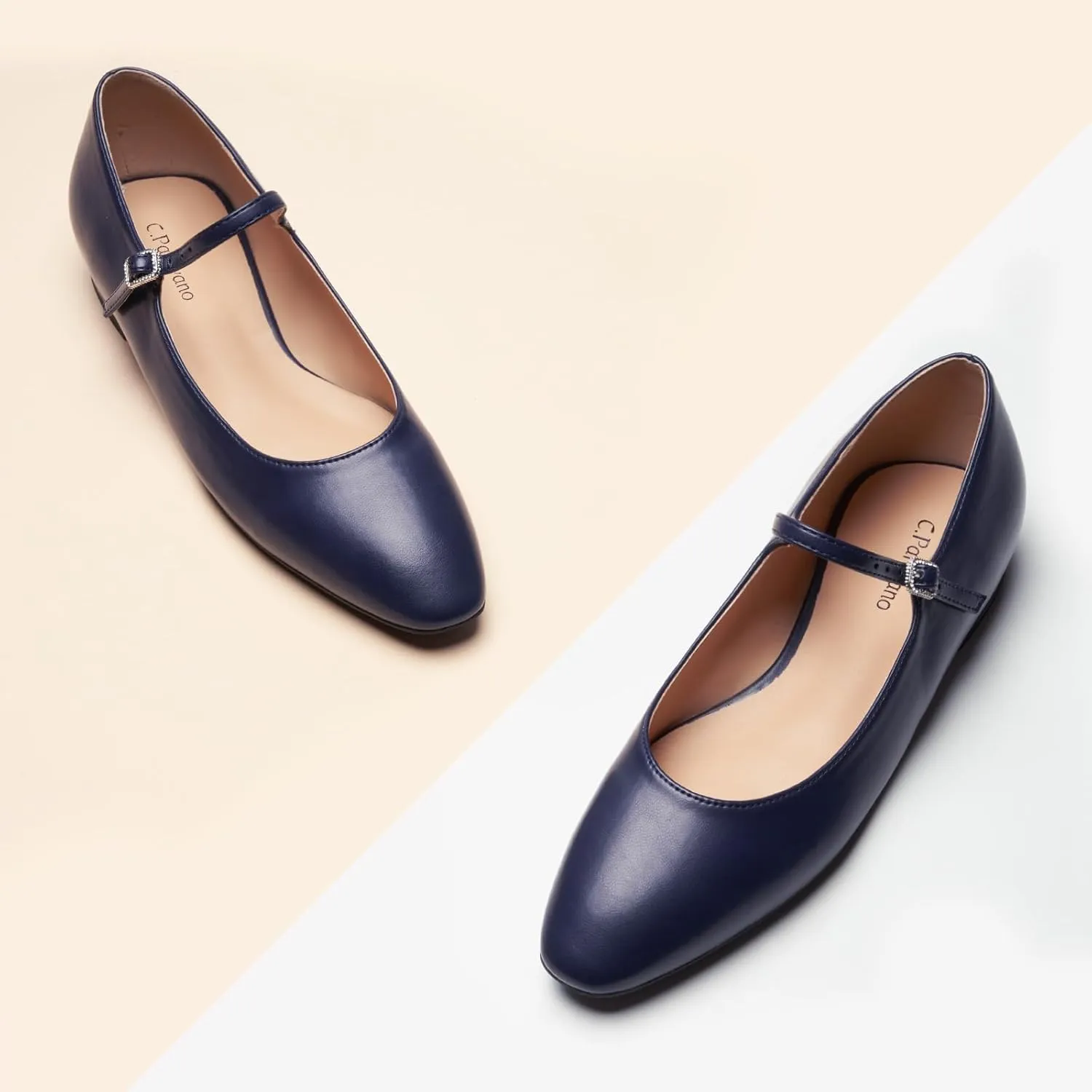 C. Paravano Women's Mary Jane Flats | Round Toe Leather Ballet Flats with Adjustable Strap, Dressy and Casual Shoes for Office,Travel,Bridal & Daily Wear