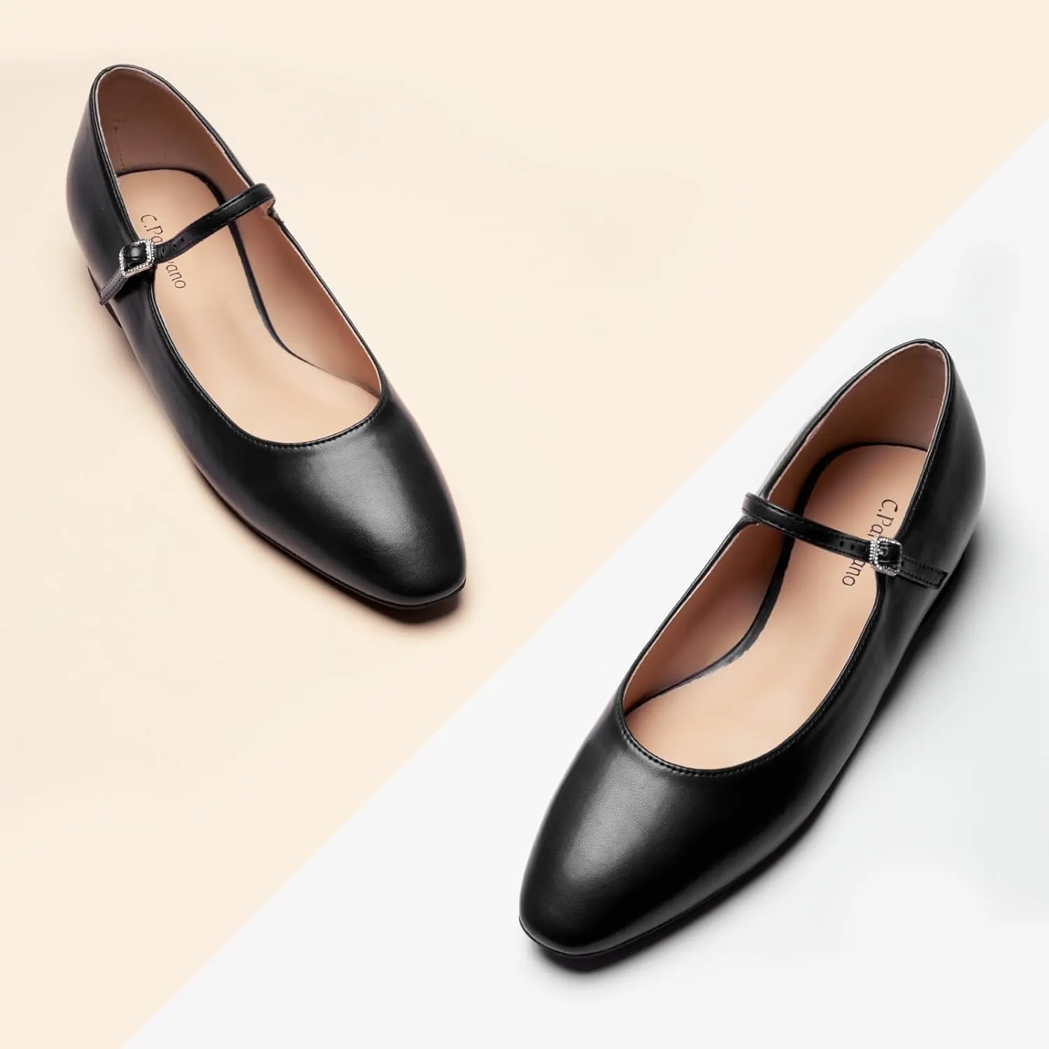 C. Paravano Women's Mary Jane Flats | Round Toe Leather Ballet Flats with Adjustable Strap, Dressy and Casual Shoes for Office,Travel,Bridal, Church,Business Meetings & Daily Wear