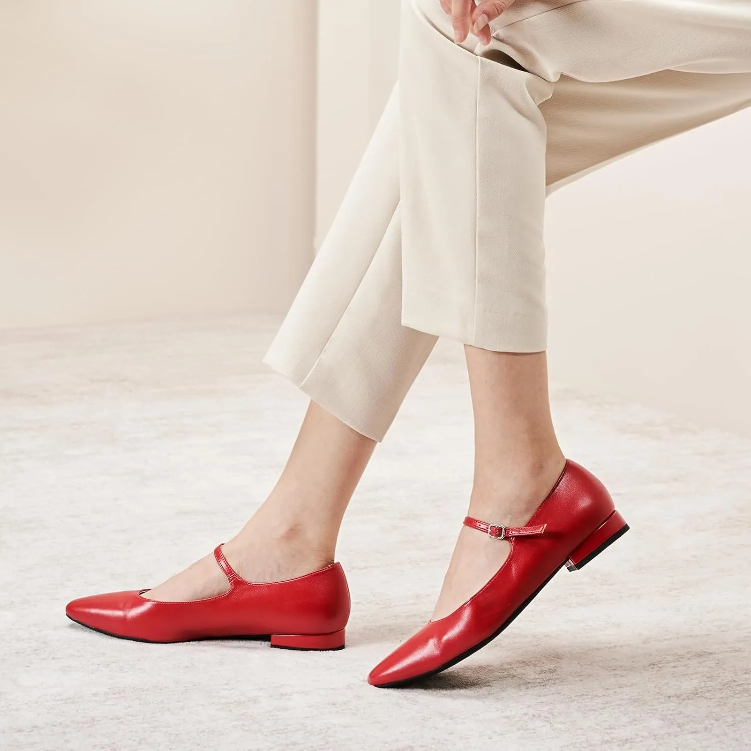 C. Paravano Women's Mary Jane Flats | Round Toe Leather Ballet Flats with Adjustable Strap, Dressy and Casual Shoes for Office,Travel,Bridal, Church,Business Meetings & Daily Wear