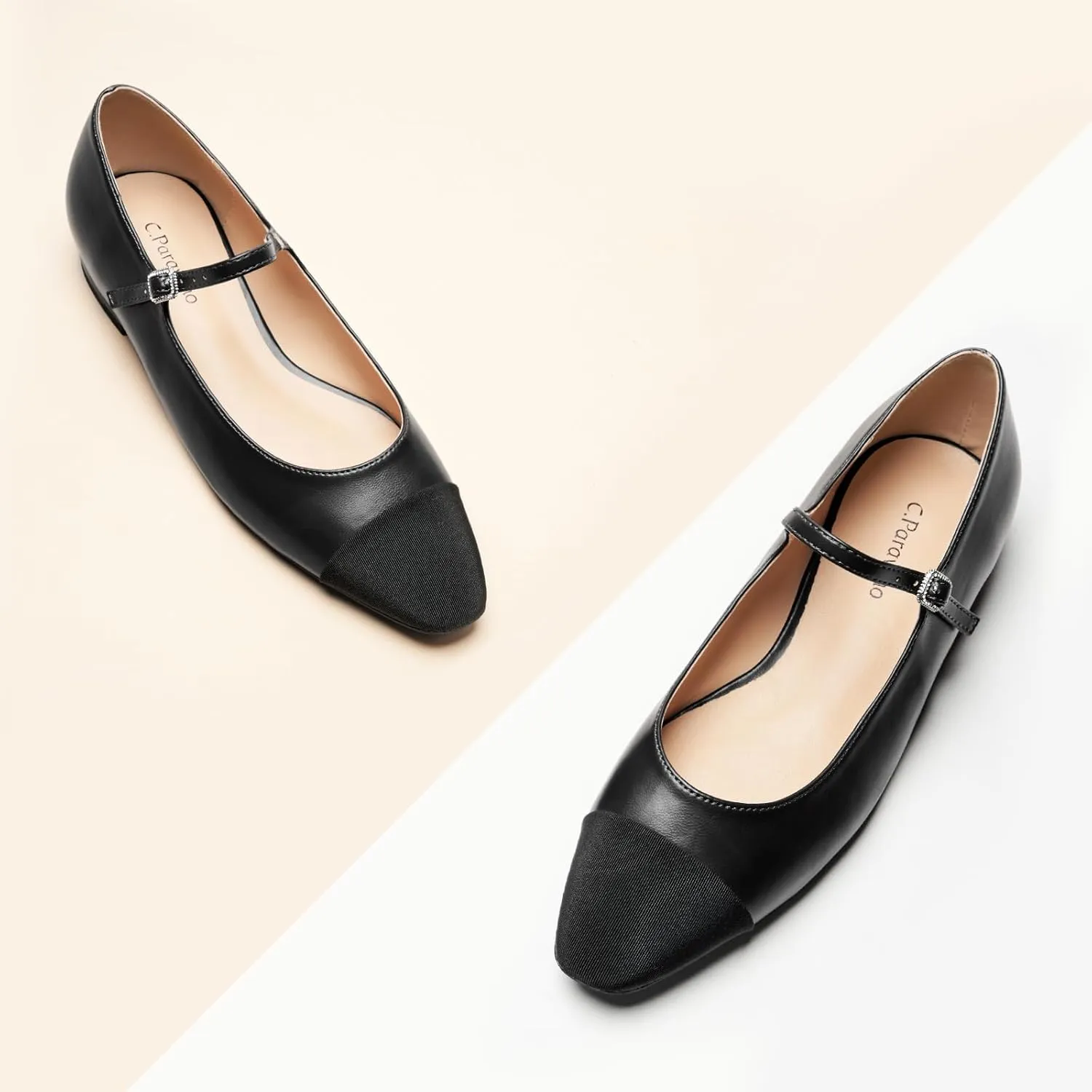 C. Paravano Women's Mary Jane Flats | Round Toe Leather Ballet Flats with Adjustable Strap, Dressy and Casual Shoes for Office,Travel,Bridal, Church,Business Meetings & Daily Wear