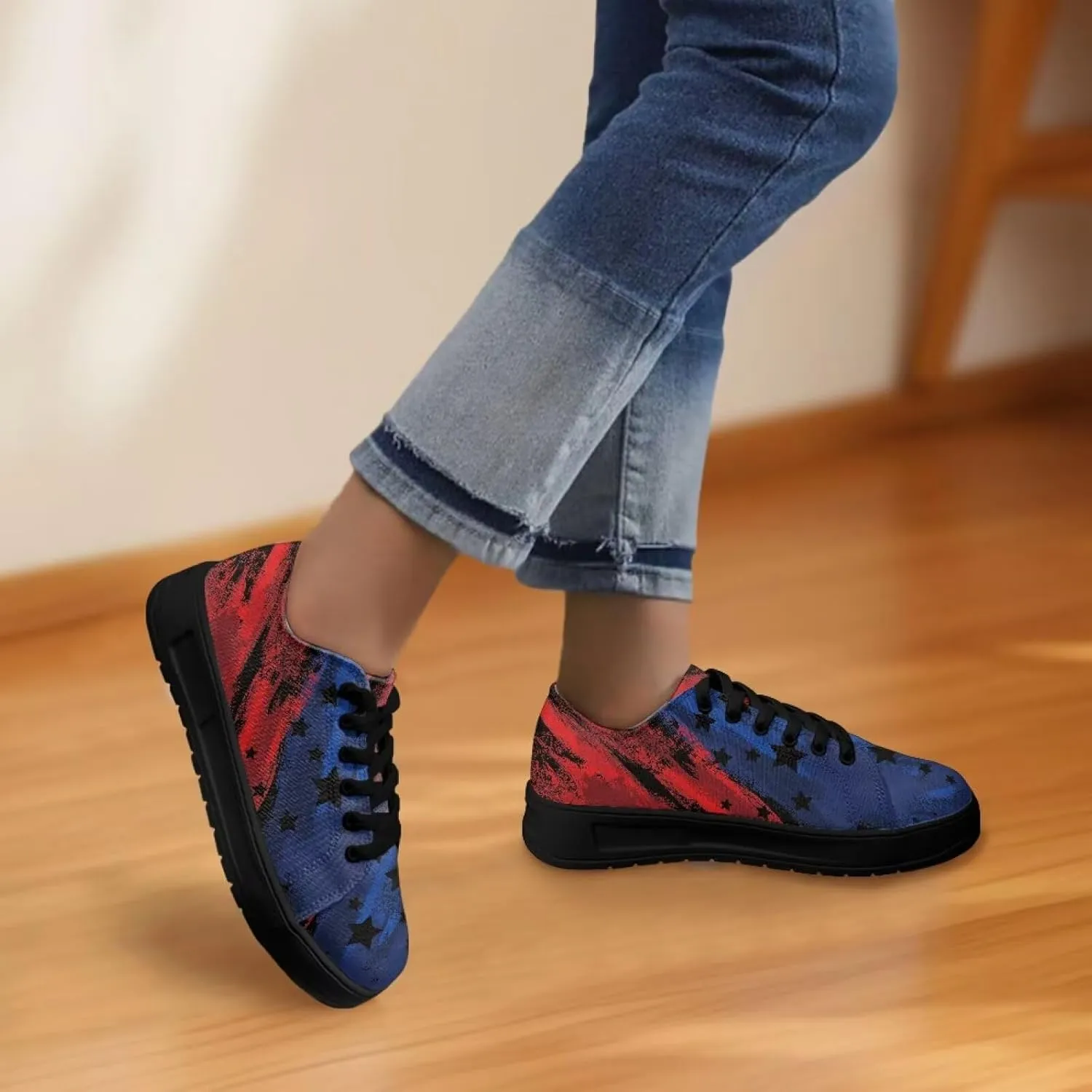 Canvas Sneakers for Women Low Top Lace Up Shoes Comfortable Canvas Tennis Shoes with Anti Skid EVA Sole Dressy Flats