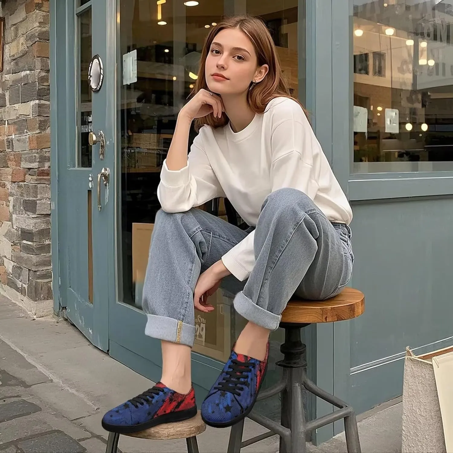 Canvas Sneakers for Women Low Top Lace Up Shoes Comfortable Canvas Tennis Shoes with Anti Skid EVA Sole Dressy Flats