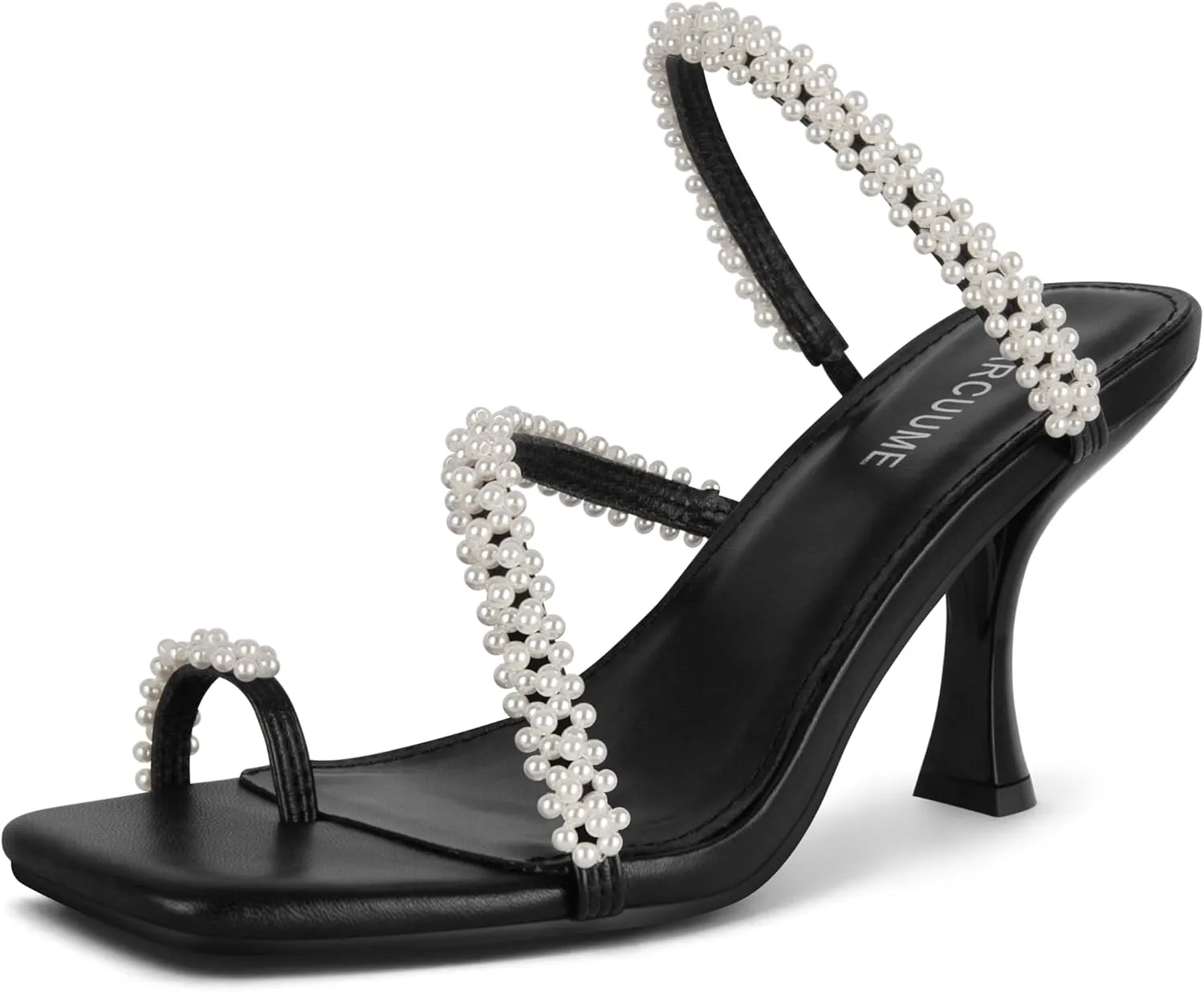 Carcuume Women's Square Toe Heeled Sandals Strappy Kitten Heels