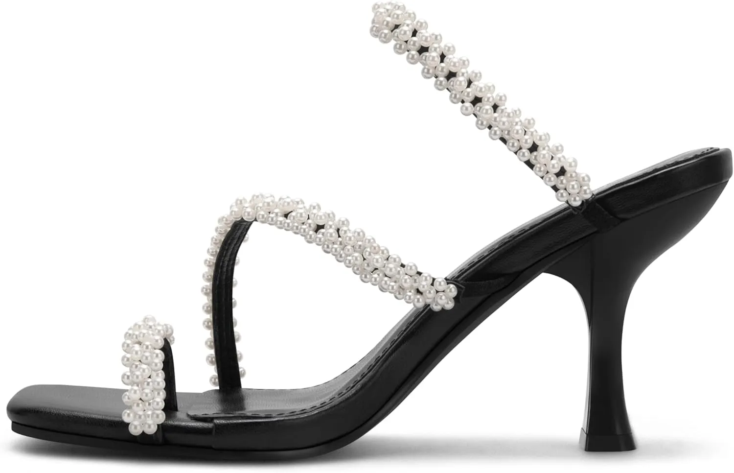 Carcuume Women's Square Toe Heeled Sandals Strappy Kitten Heels