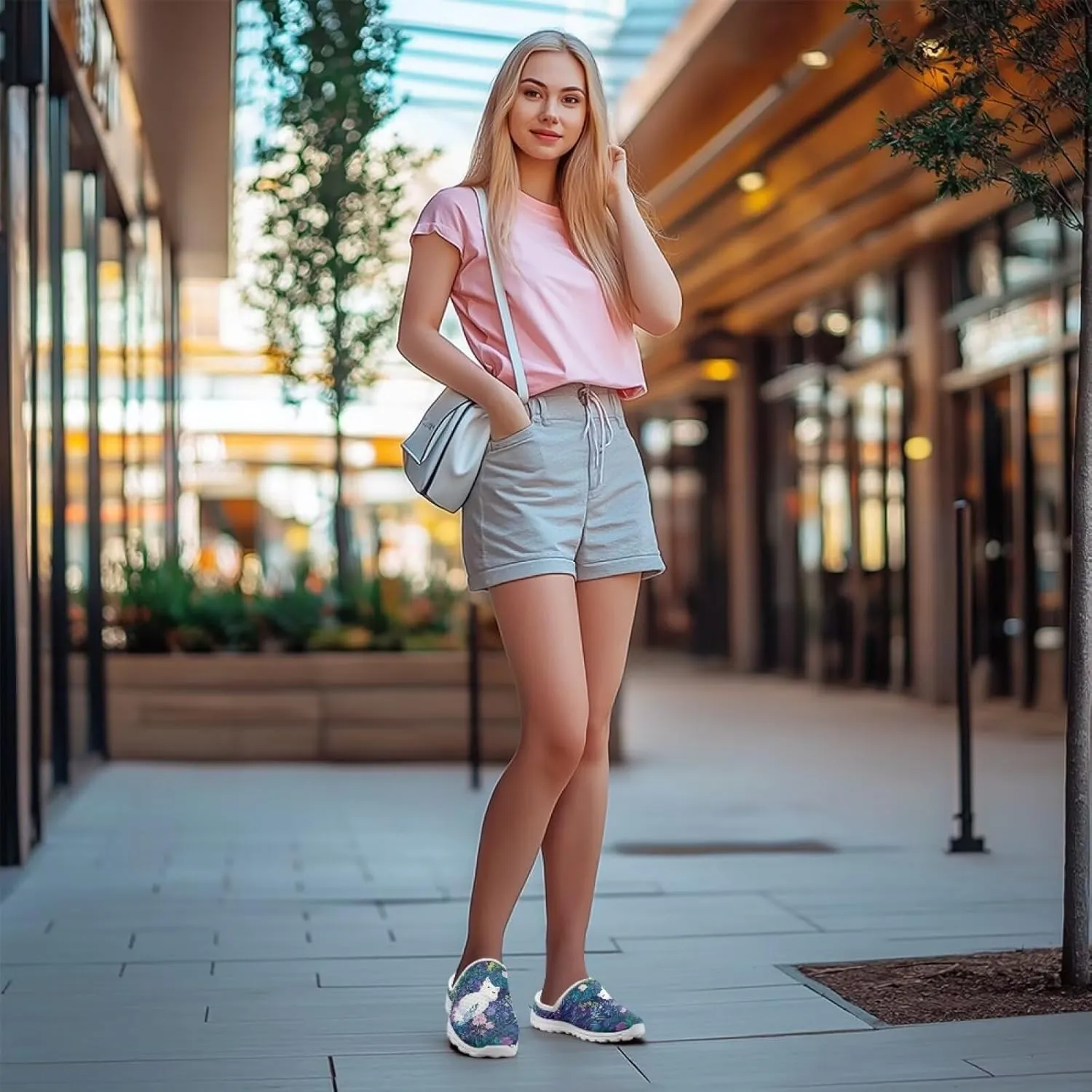Cat Print Mule Shoes for Women Low Top Non Slip Garden Shoes Low Top Sneaker Breathable Casual Flats Mule Sneakers