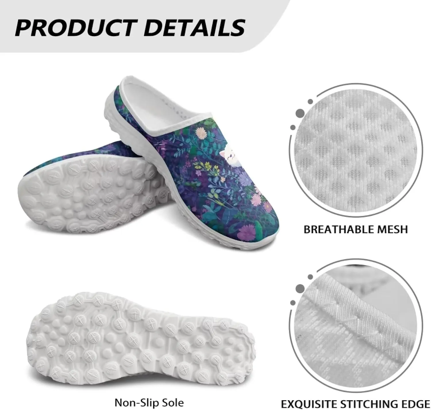 Cat Print Mule Shoes for Women Low Top Non Slip Garden Shoes Low Top Sneaker Breathable Casual Flats Mule Sneakers