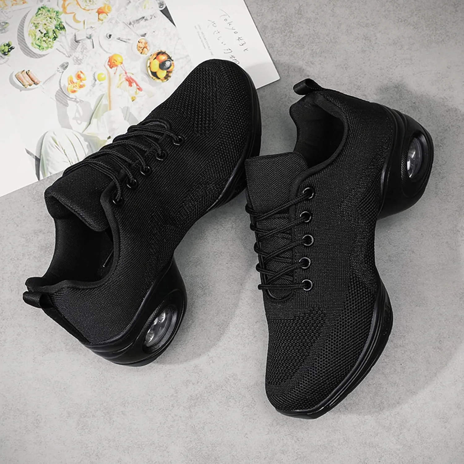 CERYTHRINA Women's Dance Shoes Lace-up Jazz Shoes Breathable Mesh Sneakers Air Cushion Athletic Walking Shoes