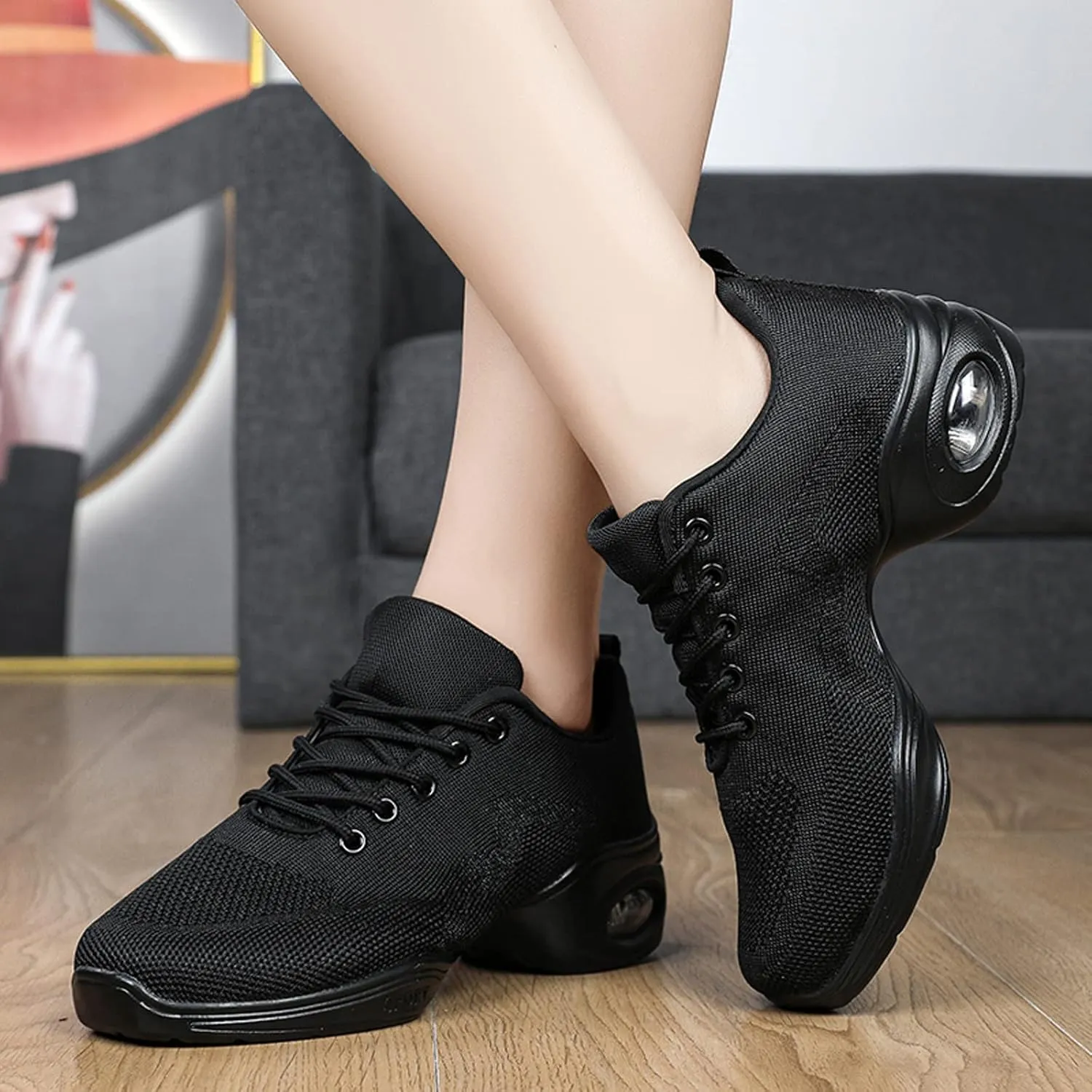 CERYTHRINA Women's Dance Shoes Lace-up Jazz Shoes Breathable Mesh Sneakers Air Cushion Athletic Walking Shoes