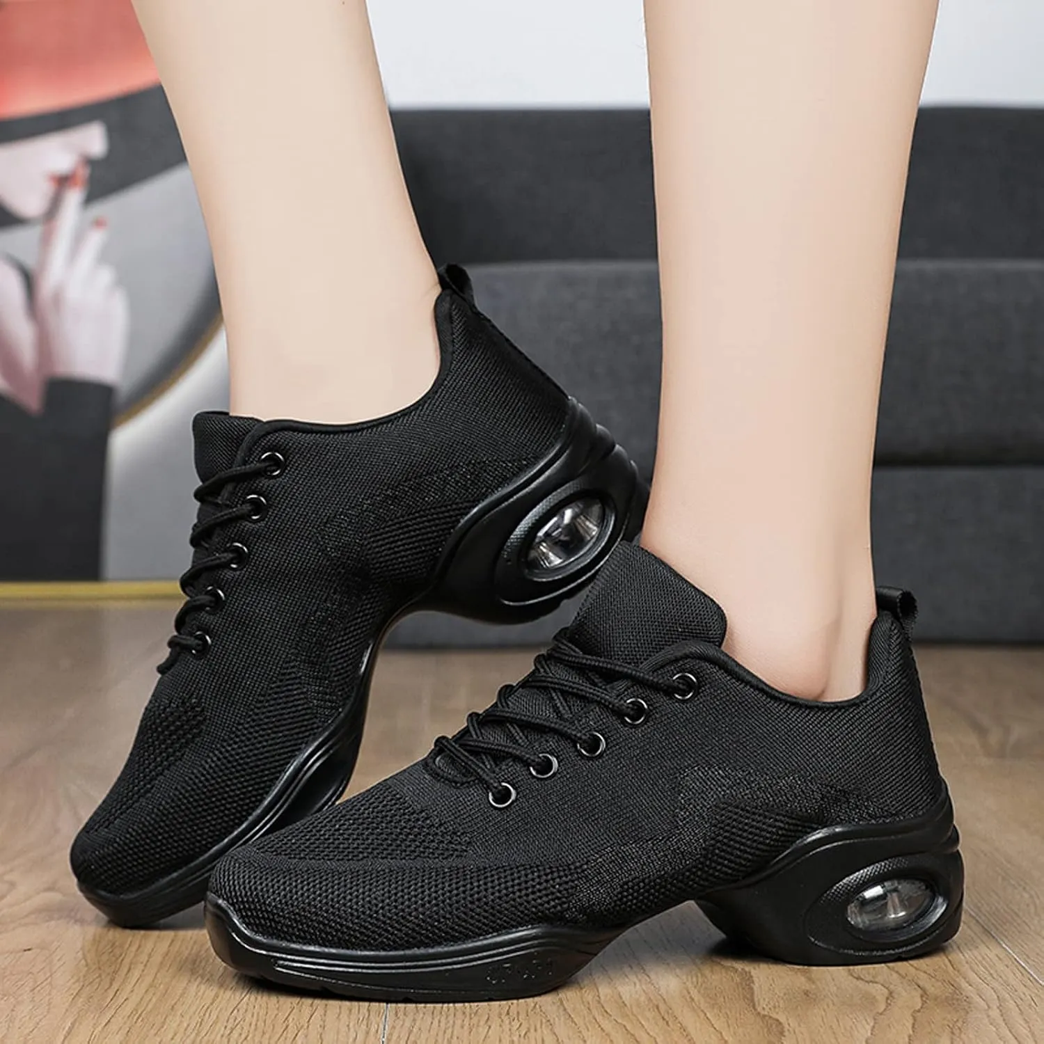 CERYTHRINA Women's Dance Shoes Lace-up Jazz Shoes Breathable Mesh Sneakers Air Cushion Athletic Walking Shoes