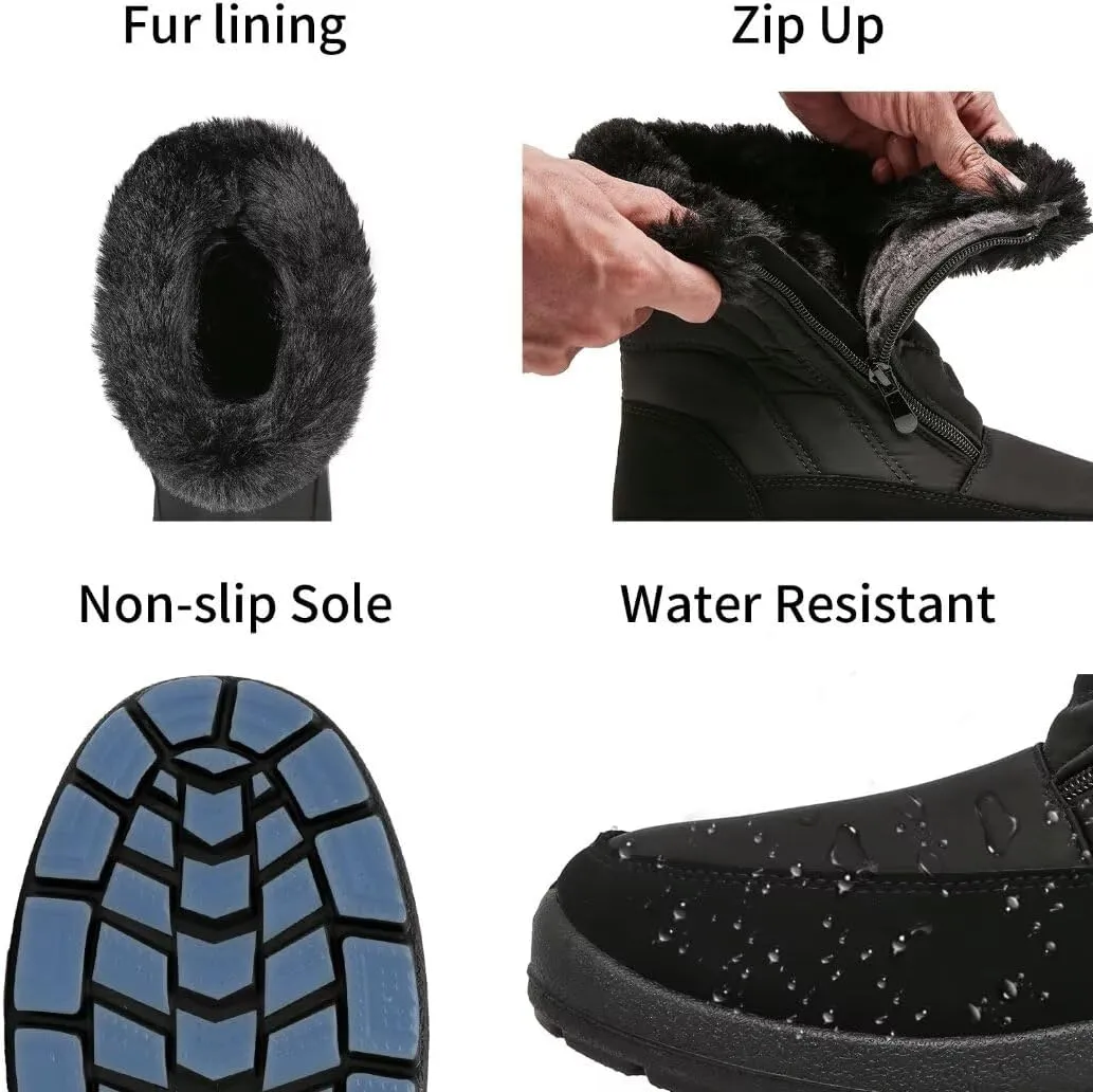 Cheval Winter Snow Zip Up Boots for Women, Fur Lined Warm Ankle Booties, Outdoor Anti-slip Waterproof Comfortable Short Boot, Botas De Invierno Para Mujert