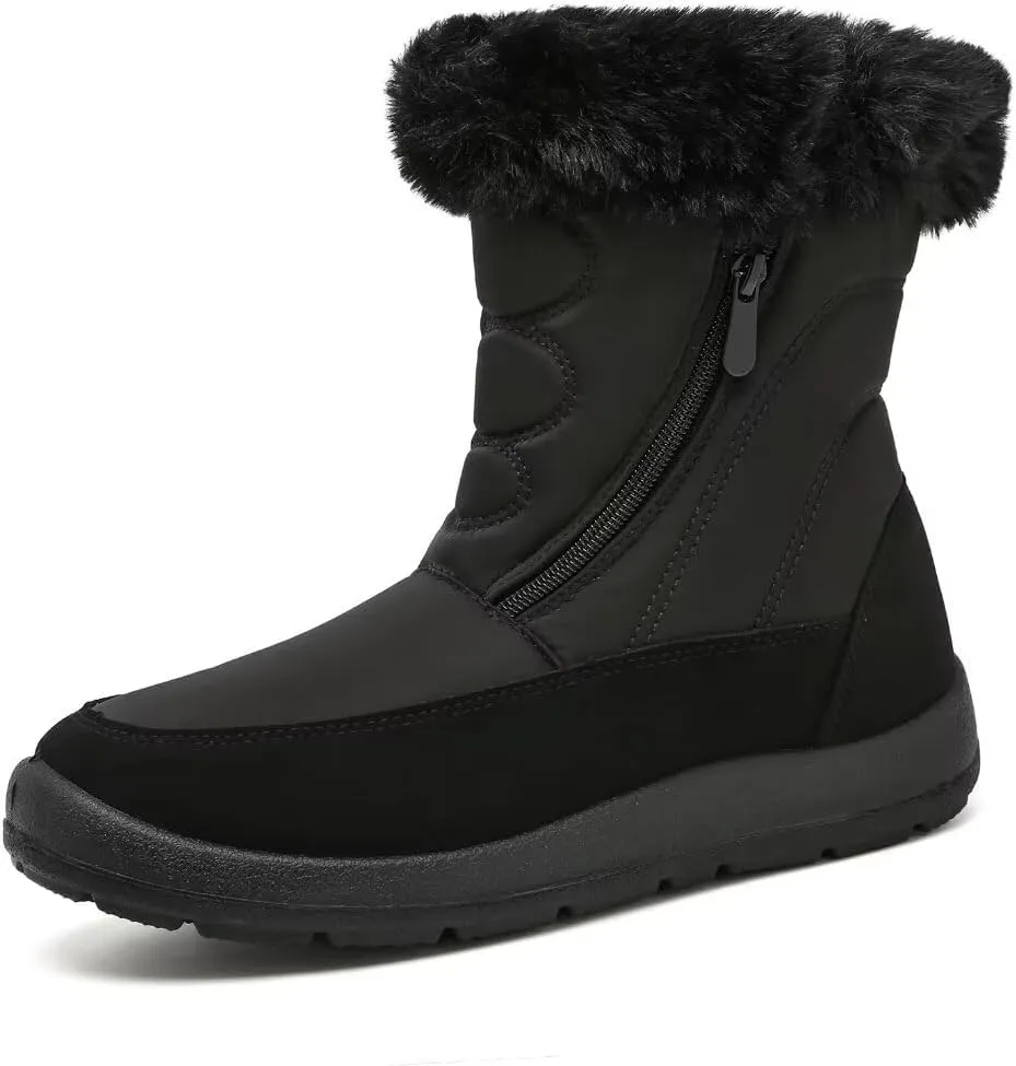 Cheval Winter Snow Zip Up Boots for Women, Fur Lined Warm Ankle Booties, Outdoor Anti-slip Waterproof Comfortable Short Boot, Botas De Invierno Para Mujert