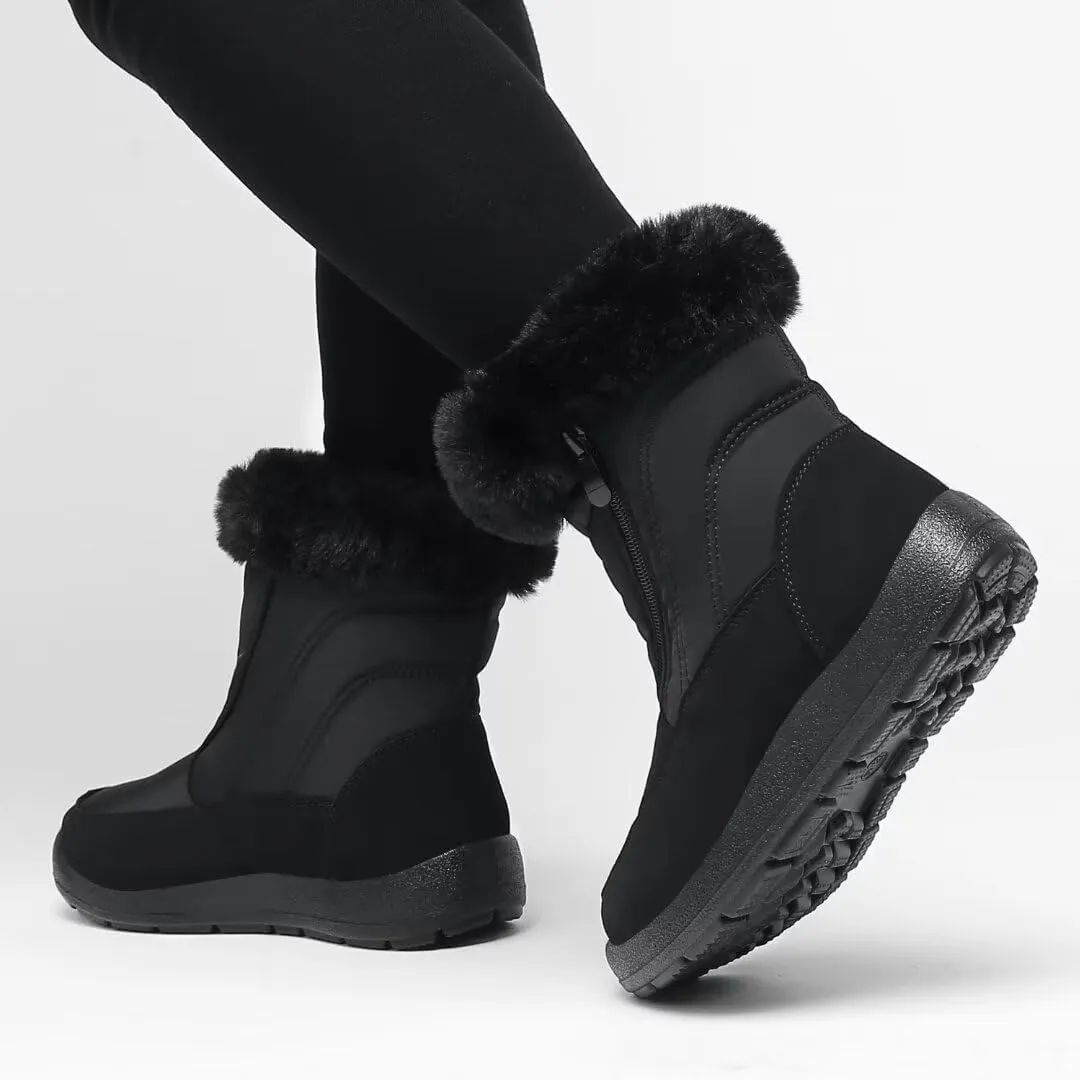 Cheval Winter Snow Zip Up Boots for Women, Fur Lined Warm Ankle Booties, Outdoor Anti-slip Waterproof Comfortable Short Boot, Botas De Invierno Para Mujert