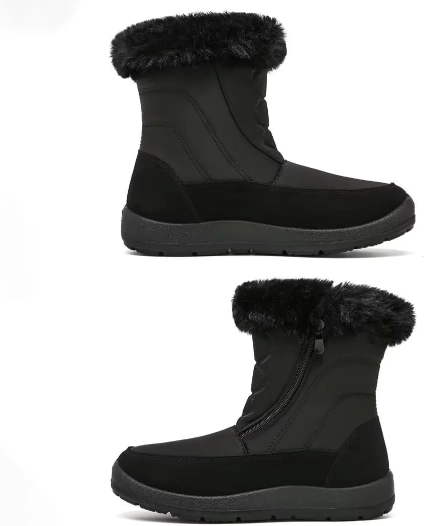 Cheval Winter Snow Zip Up Boots for Women, Fur Lined Warm Ankle Booties, Outdoor Anti-slip Waterproof Comfortable Short Boot, Botas De Invierno Para Mujert