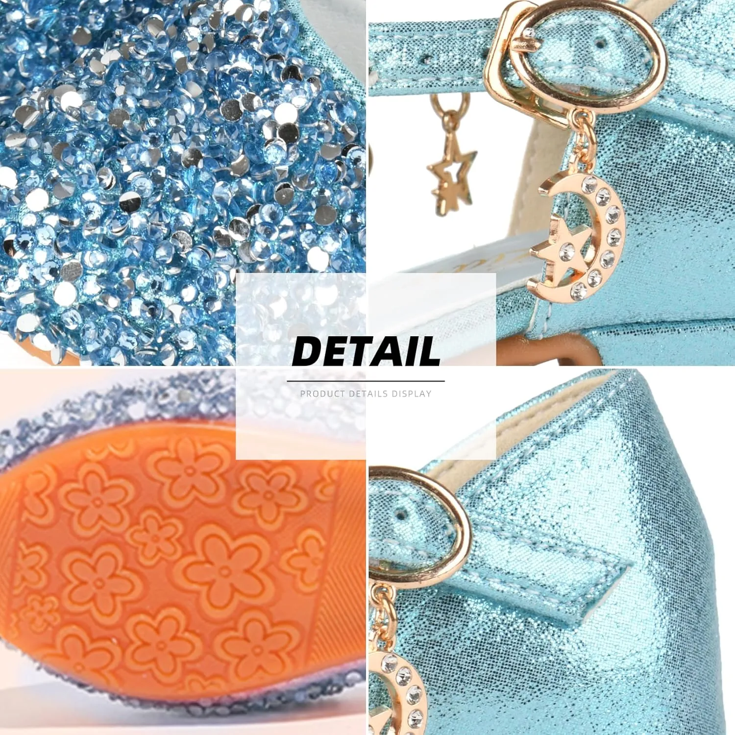 ChuLian Little Kids Girls Dress Pumps Glitter Sequins Princess Low Heels Princess Dress Shoes Party Dance Shoes Rhinestone Sandals