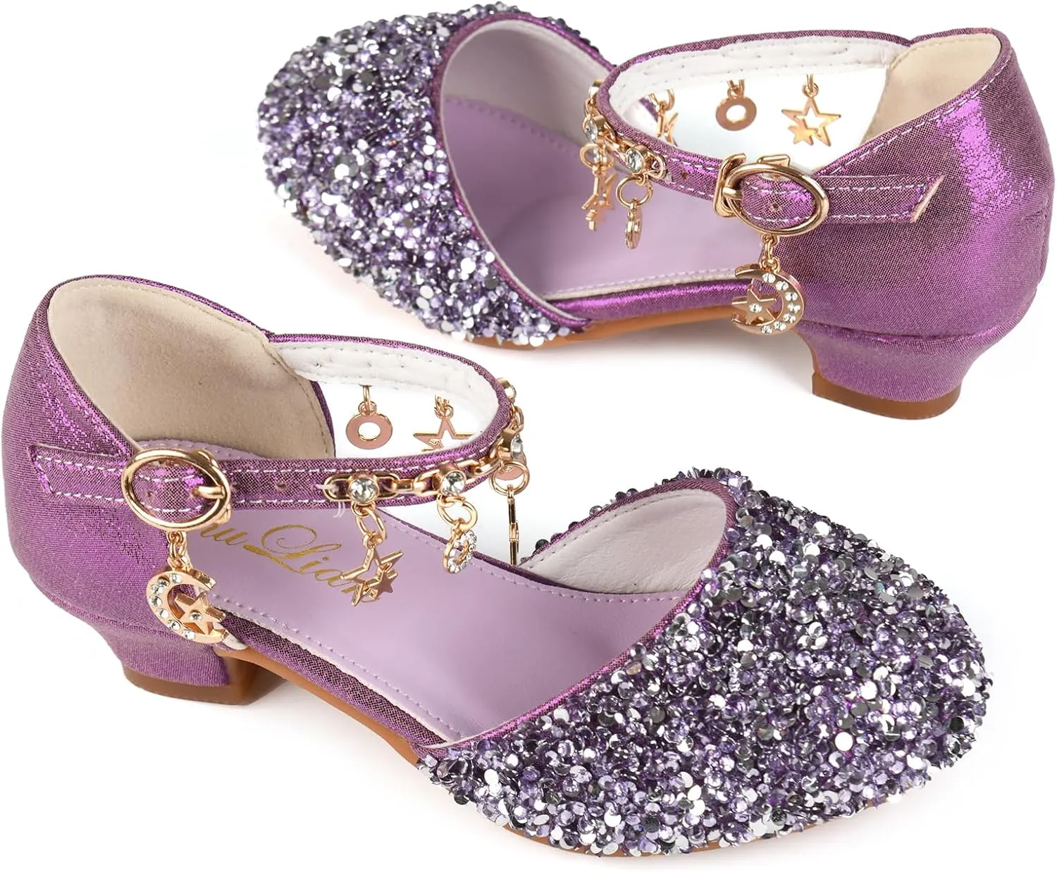 ChuLian Little Kids Girls Dress Pumps Glitter Sequins Princess Low Heels Princess Dress Shoes Party Dance Shoes Rhinestone Sandals