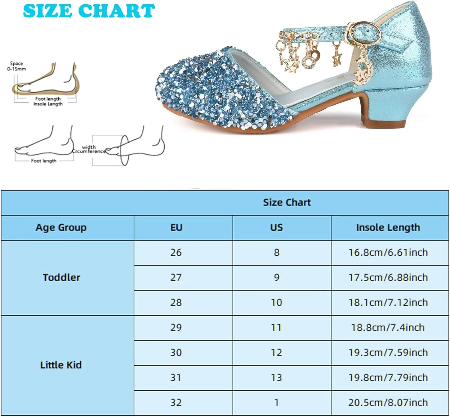ChuLian Little Kids Girls Dress Pumps Glitter Sequins Princess Low Heels Princess Dress Shoes Party Dance Shoes Rhinestone Sandals