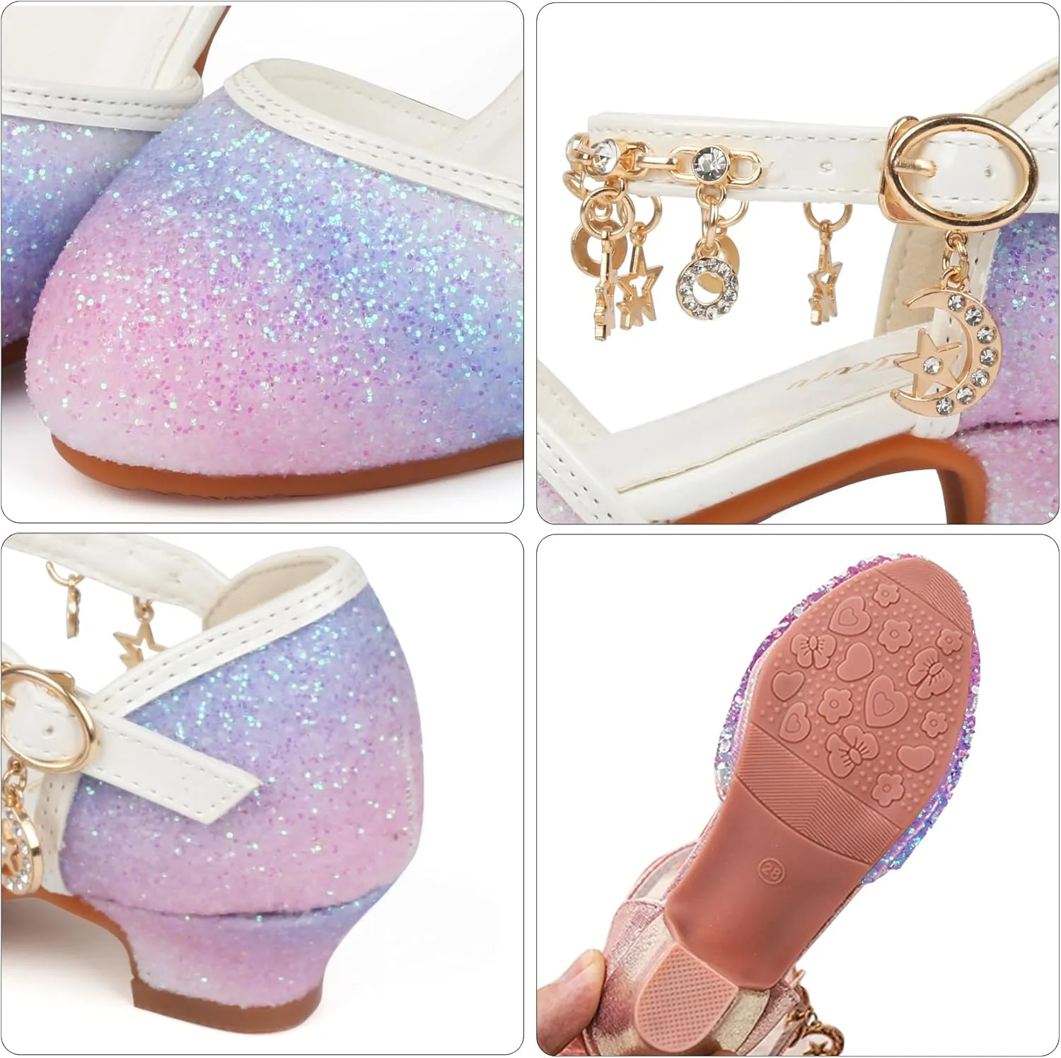 ChuLian Little Kids Girls Dress Pumps Glitter Sequins Princess Low Heels Princess Dress Shoes Party Dance Shoes Rhinestone Sandals