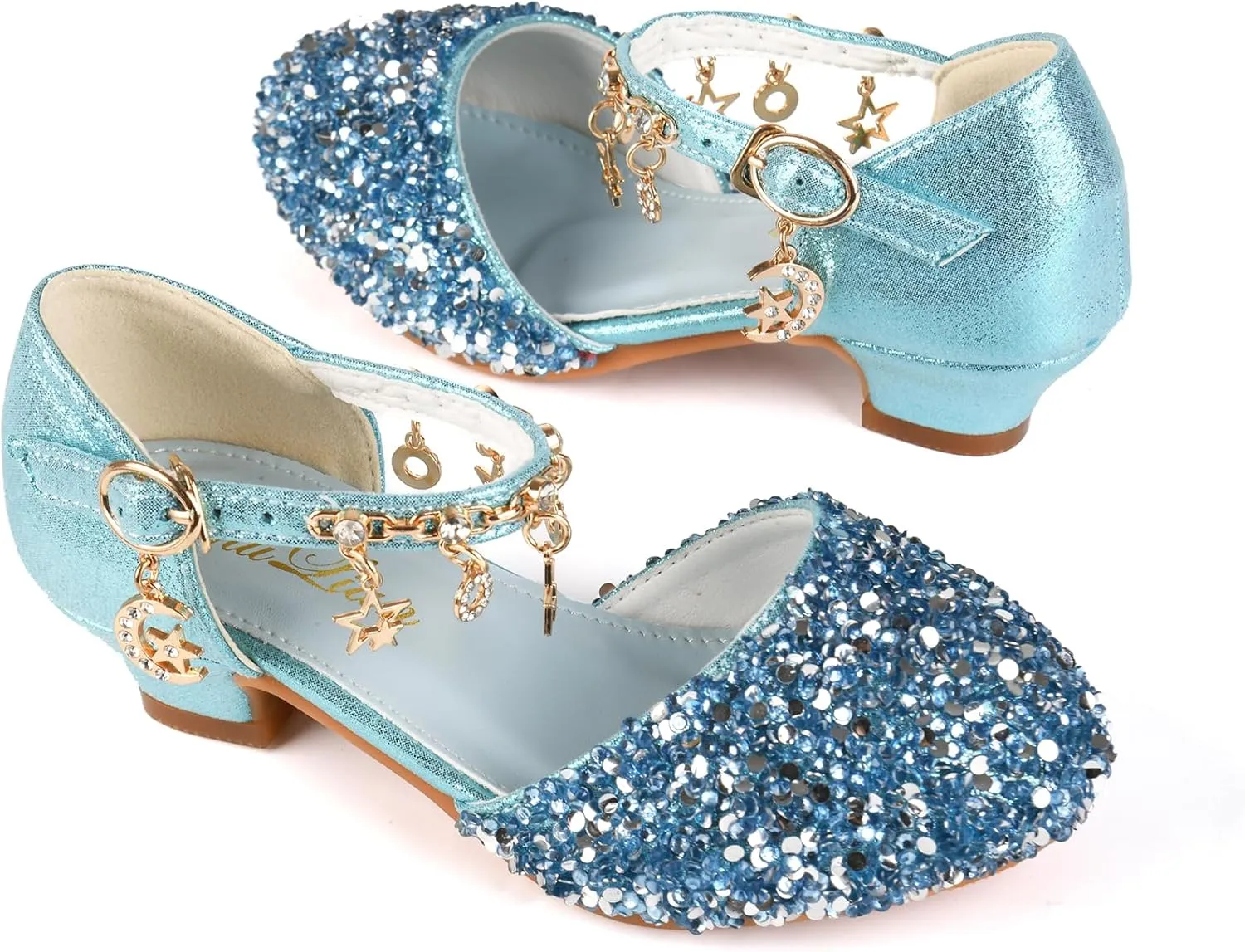 ChuLian Little Kids Girls Dress Pumps Glitter Sequins Princess Low Heels Princess Dress Shoes Party Dance Shoes Rhinestone Sandals