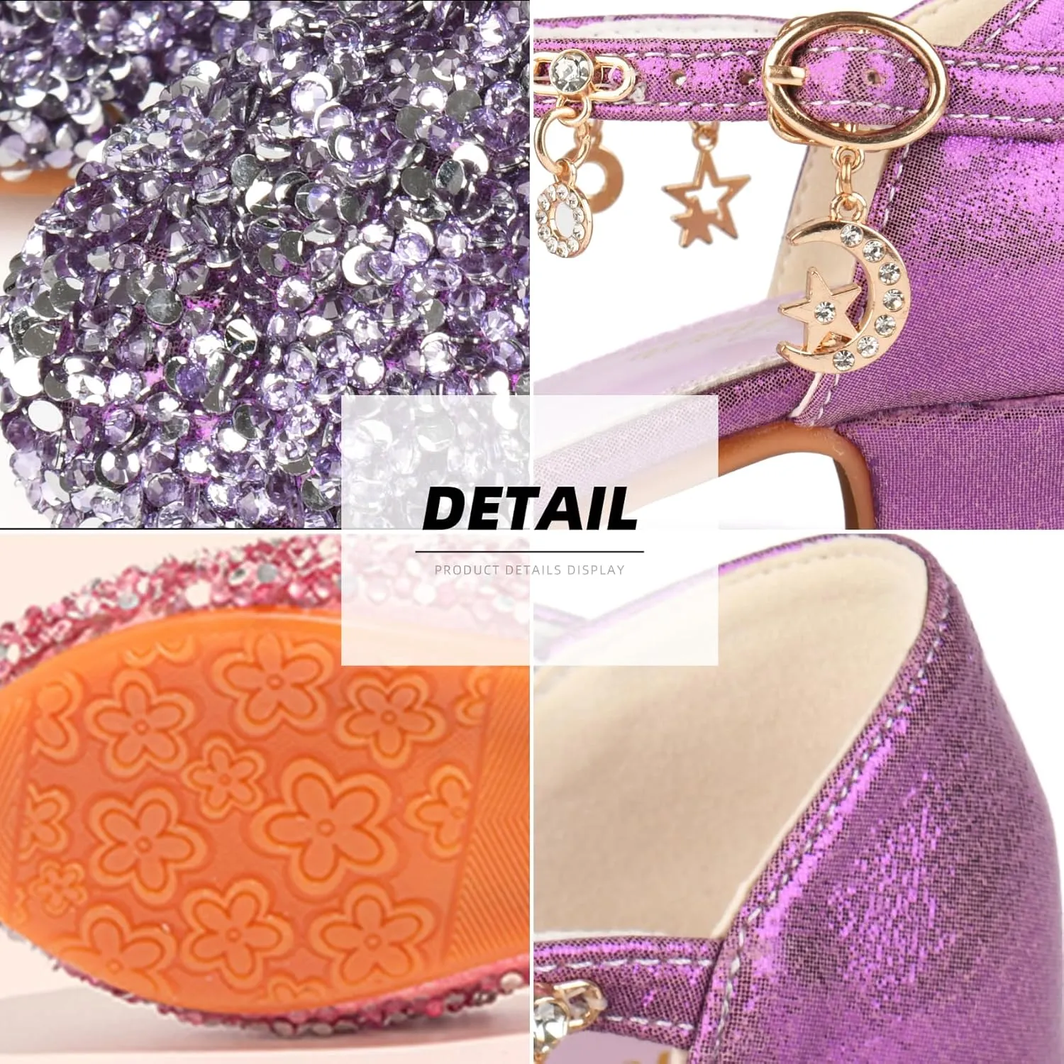 ChuLian Little Kids Girls Dress Pumps Glitter Sequins Princess Low Heels Princess Dress Shoes Party Dance Shoes Rhinestone Sandals