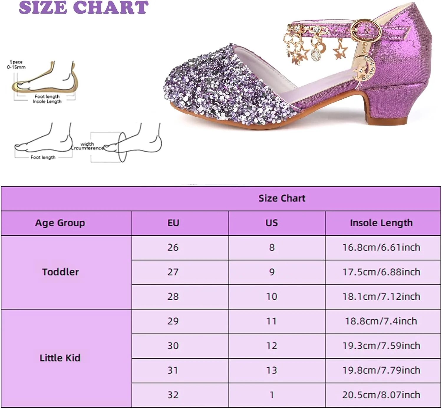 ChuLian Little Kids Girls Dress Pumps Glitter Sequins Princess Low Heels Princess Dress Shoes Party Dance Shoes Rhinestone Sandals