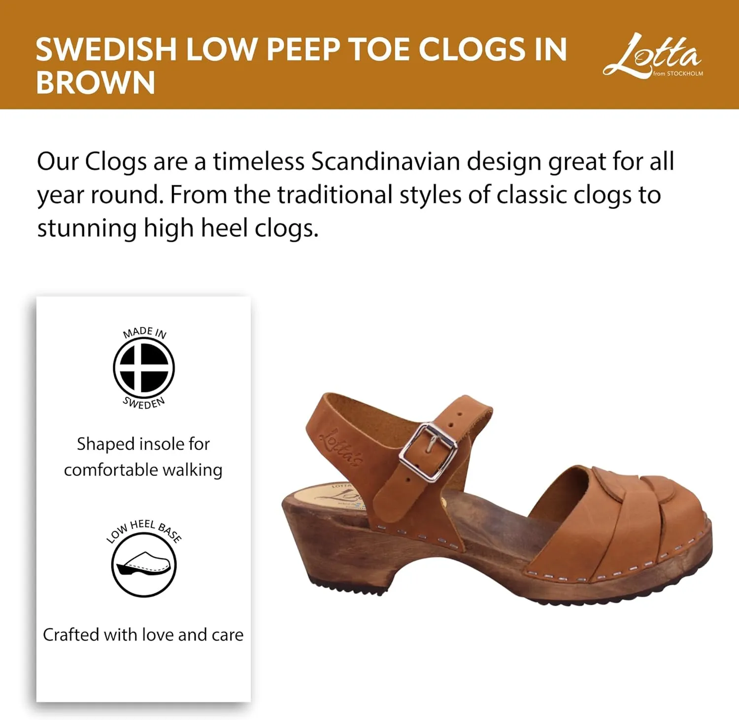 Classic Swedish Leather Clogs - Brown Oiled Nubuck Leather Sandal Clog for Women | Brown Base | Wooden Sole | Stylish & Comfortable Shoes |Handcrafted in Sweden