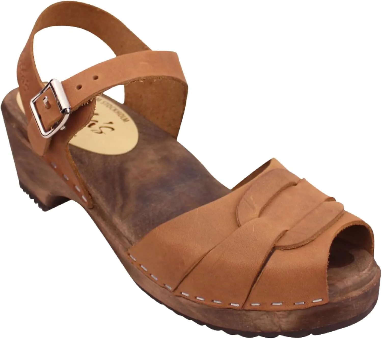 Classic Swedish Leather Clogs - Brown Oiled Nubuck Leather Sandal Clog for Women | Brown Base | Wooden Sole | Stylish & Comfortable Shoes |Handcrafted in Sweden