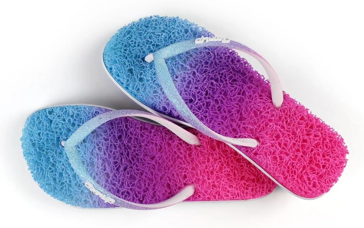 CLEANUP Flip Flops | Flat Colorful Blue | Exfoliating, Massaging and Relaxing | Comfortable & Lightweight Thong Sandals | 100% Vegan Recyclable Fibers |