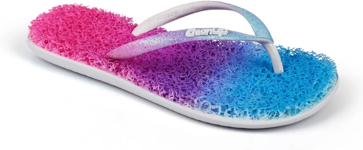 CLEANUP Flip Flops | Flat Colorful Blue | Exfoliating, Massaging and Relaxing | Comfortable & Lightweight Thong Sandals | 100% Vegan Recyclable Fibers |
