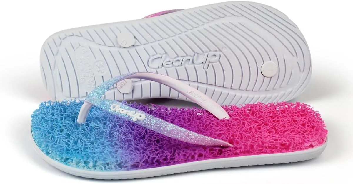 CLEANUP Flip Flops | Flat Colorful Blue | Exfoliating, Massaging and Relaxing | Comfortable & Lightweight Thong Sandals | 100% Vegan Recyclable Fibers |