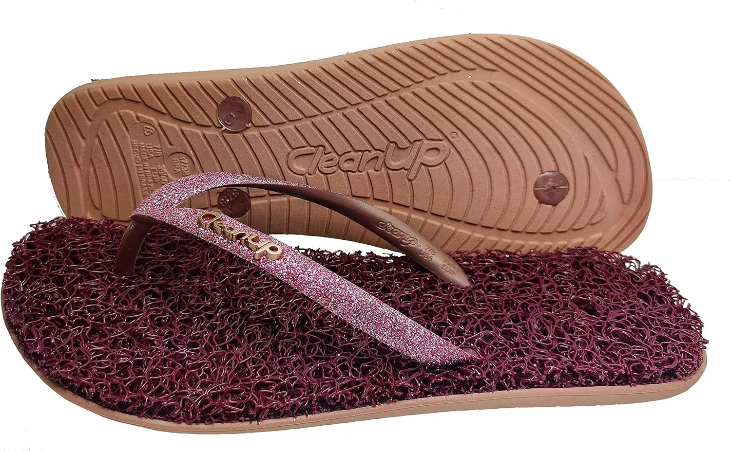 CLEANUP Flip Flops | Flat Shine Rose | Exfoliating, Massaging and Relaxing | Comfortable & Lightweight Thong Sandals | 100% Vegan Recyclable Fibers |