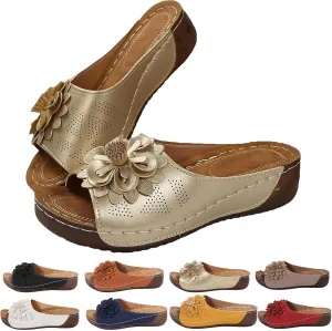 Comfortable Non-slip Solid Color Open-Toe Wedge Sandals for Women Arch Support Slides Orthopedic Sandals