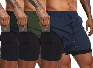COOFANDY Men's 2 Pack Running Shorts 2 in 1 Workout Shorts Quick Dry Gym Training Athletic Jogger with Phone Pockets