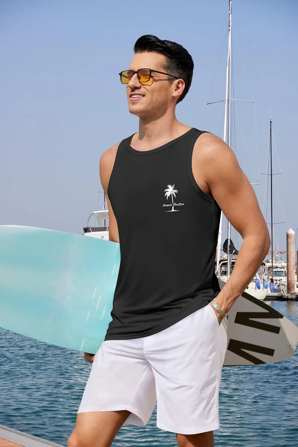 COOFANDY Mens Tank Tops Beach Summer Sleeveless Graphic T Shirts Palm Tree Vacation Quick Dry Muscle Tank