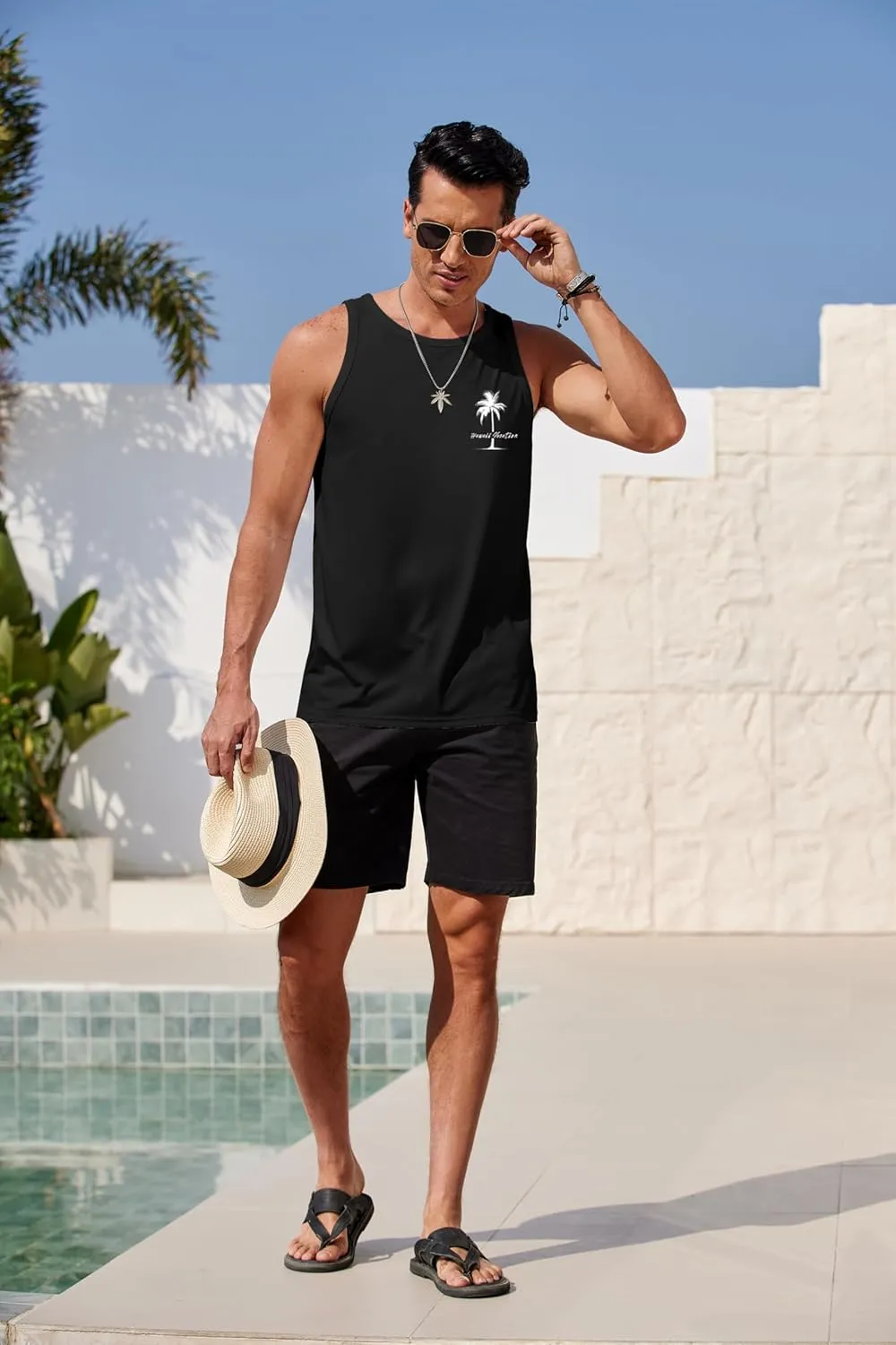 COOFANDY Mens Tank Tops Beach Summer Sleeveless Graphic T Shirts Palm Tree Vacation Quick Dry Muscle Tank