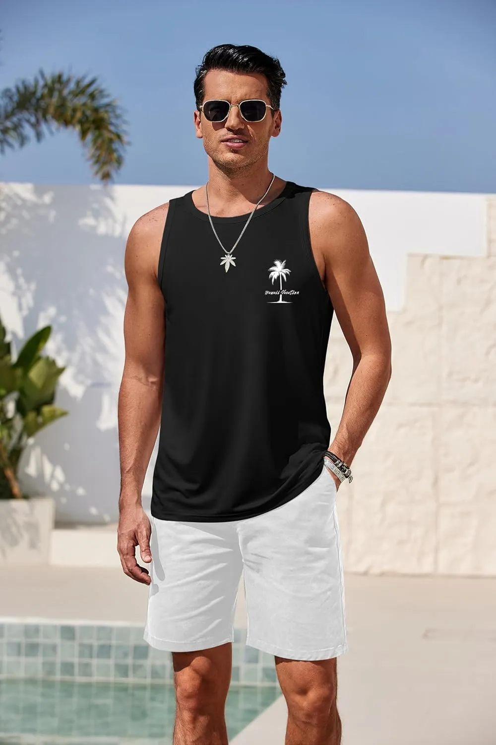 COOFANDY Mens Tank Tops Beach Summer Sleeveless Graphic T Shirts Palm Tree Vacation Quick Dry Muscle Tank