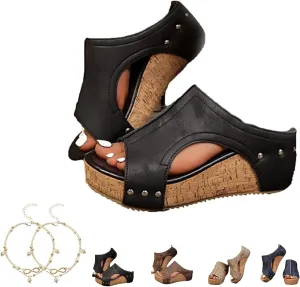 Cork Wedges & Platform Slides, Cork Wedges, Wedge Sandals for Women, Women's Comfy Platform Orthopedic Sandals, Comfy Leather Non-Slip Summer Sandals