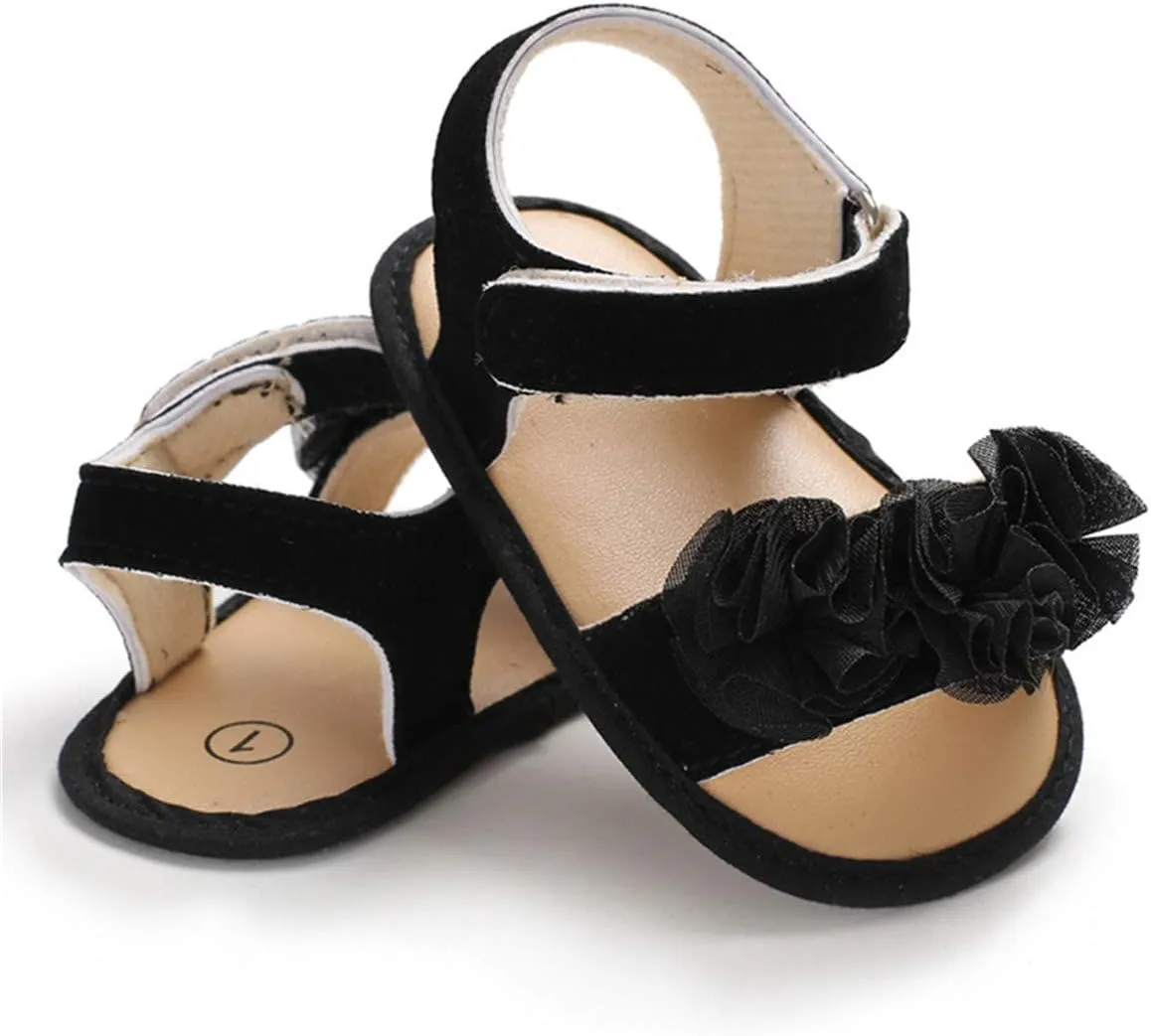 COSANKIM Infant Baby Girls Summer Sandals with Flower Soft Sole Newborn Toddler First Walker Crib Dress Shoes