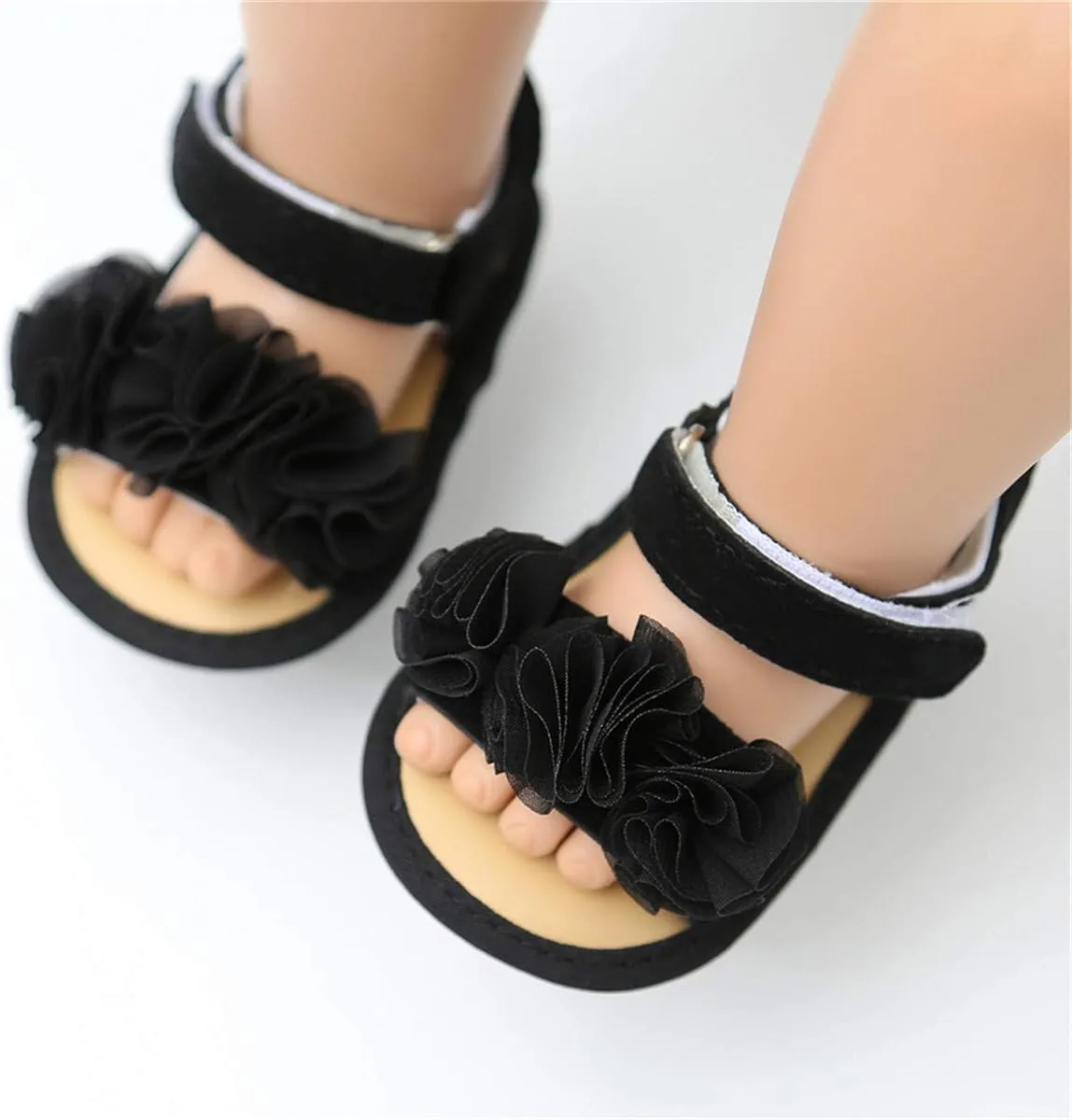 COSANKIM Infant Baby Girls Summer Sandals with Flower Soft Sole Newborn Toddler First Walker Crib Dress Shoes
