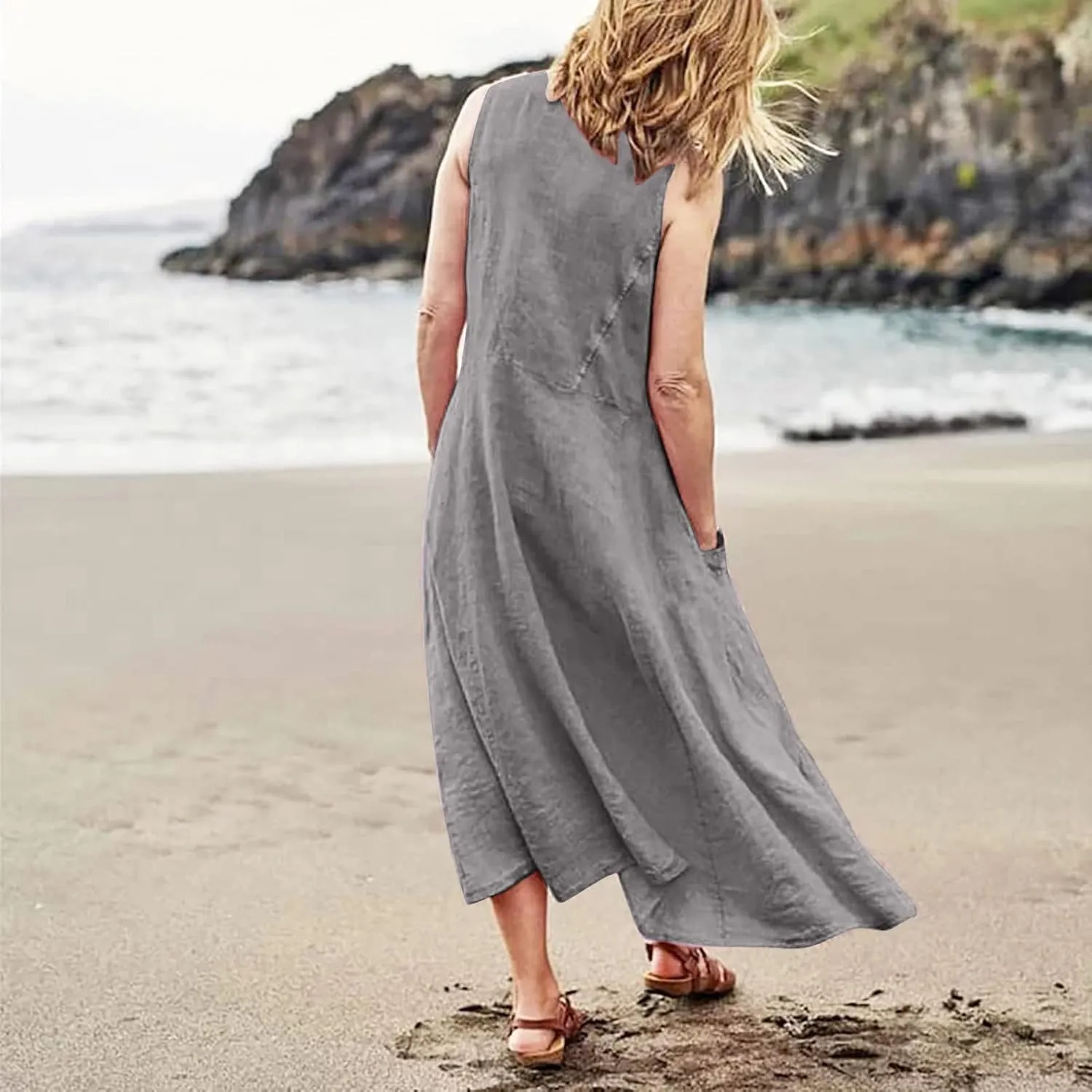 Cotton Linen Dresses for Women 2025 Casual Sleeveless Summer Beach Outfits Plus Size Spring Vacation Maxi Sundresses