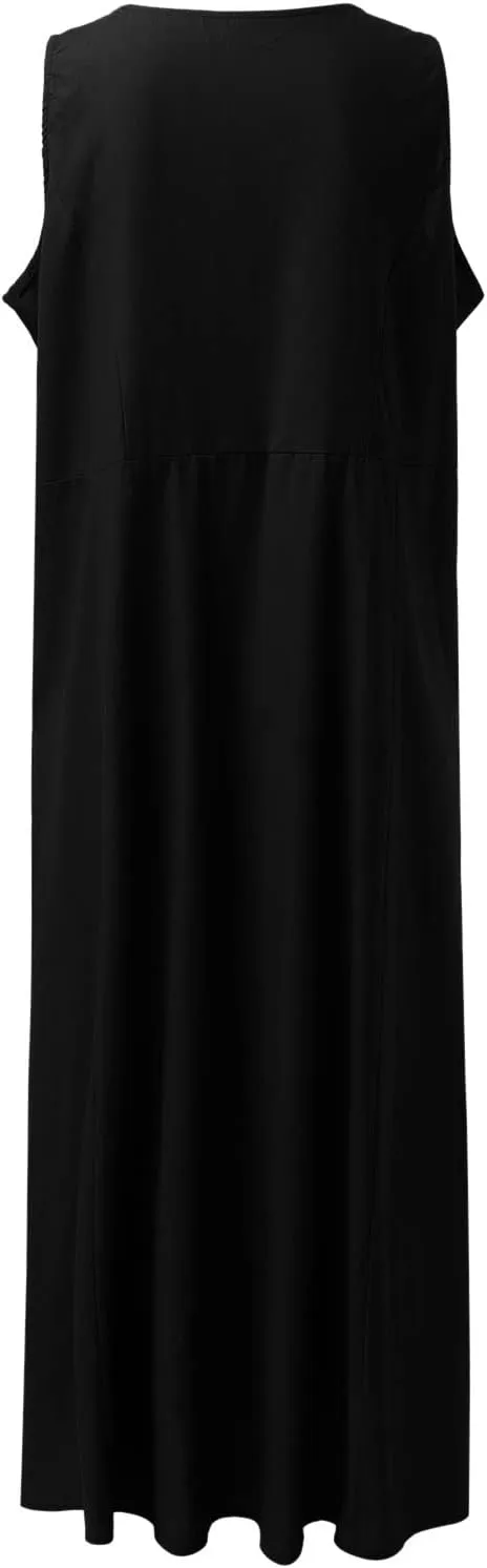 Cotton Linen Dresses for Women 2025 Casual Sleeveless Summer Beach Outfits Plus Size Spring Vacation Maxi Sundresses